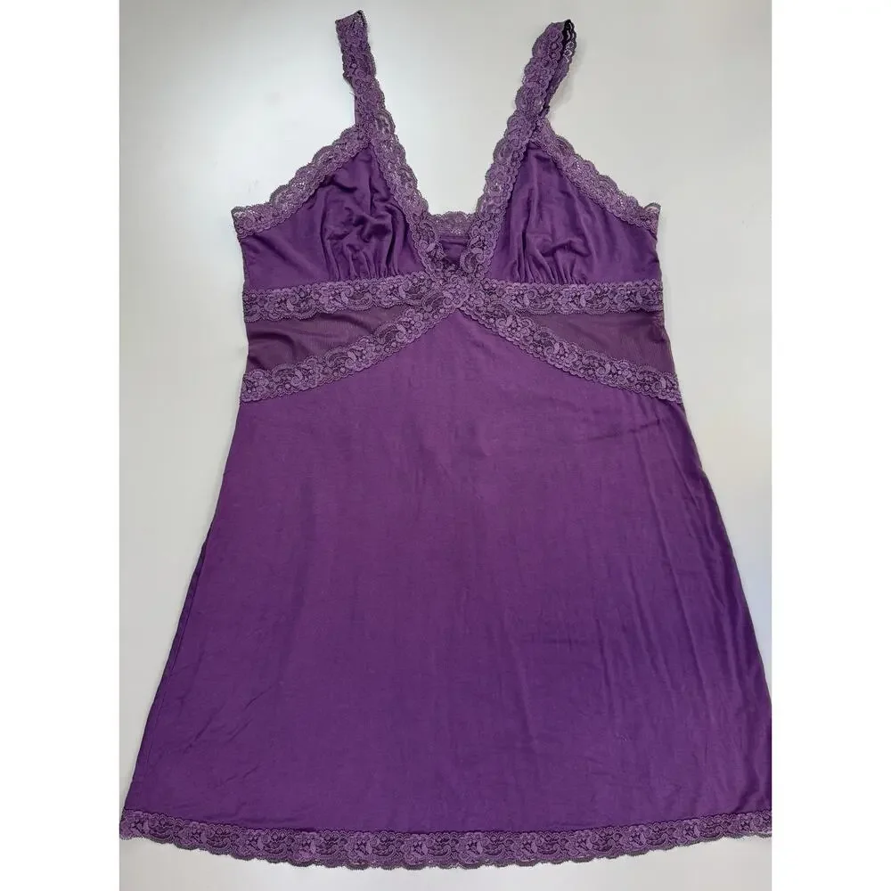 Adore Me Women’s Babydoll Slip Dress XL Purple Mesh Lace Y2K Floral Retro Slinky - Picture 3 of 15